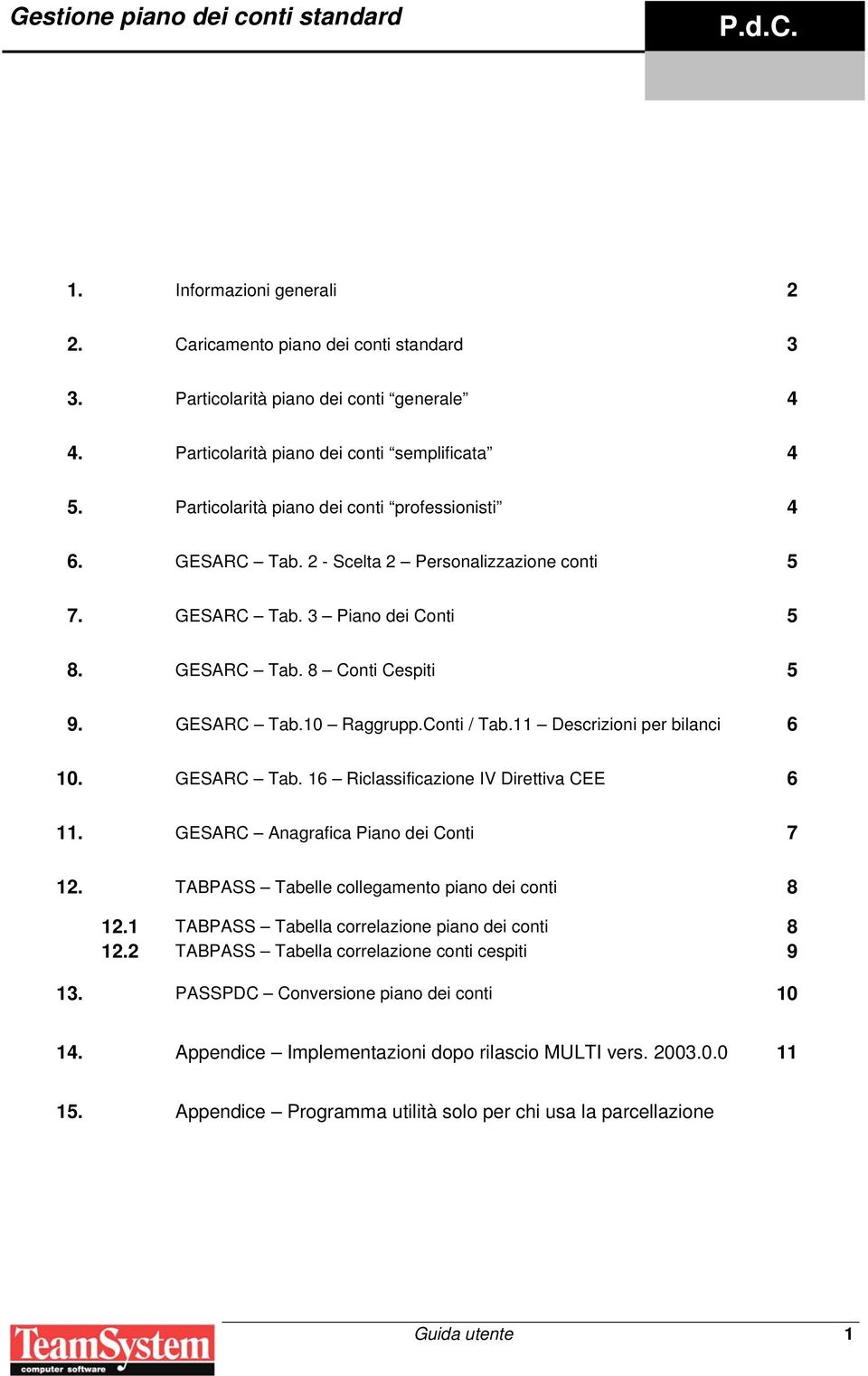 Conti / Tab.11 Descrizioni per bilanci 6 10. GESARC Tab. 16 Riclassificazione IV Direttiva CEE 6 11. GESARC Anagrafica Piano dei Conti 7 12. TABPASS Tabelle collegamento piano dei conti 8 12.