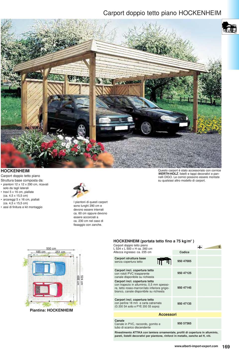 6 cm oppure devono essere accorciati a ca. 23 cm nel caso di fissaggio con zanche. Questo carport è stato accessoriato con cornice WERTH-HOLZ, listelli e tappi decorativi e pannelli DIGO.