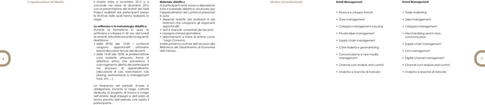 La settimana e la metodologia didattica Durante la formazione in aula, la settimana si sviluppa in 40 ore, dal lunedì al venerdì, articolata secondo la seguente ripartizione: dalle 09:00 alle 13:00: