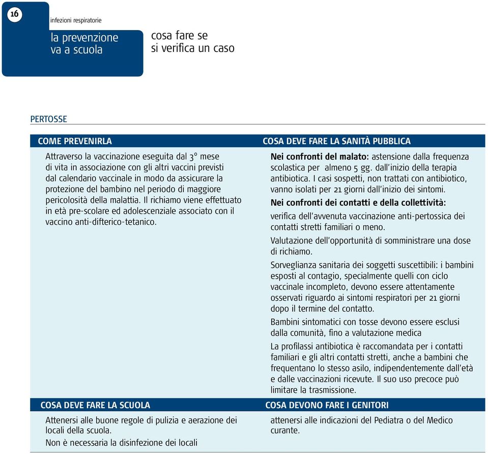 Il richiamo viene effettuato in età pre-scolare ed adolescenziale associato con il vaccino anti-difterico-tetanico.