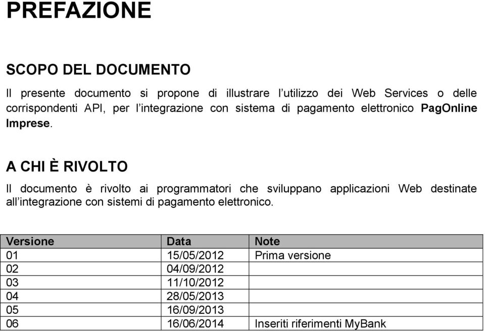 A CHI È RIVOLTO Il documento è rivolto ai programmatori che sviluppano applicazioni Web destinate all integrazione con sistemi