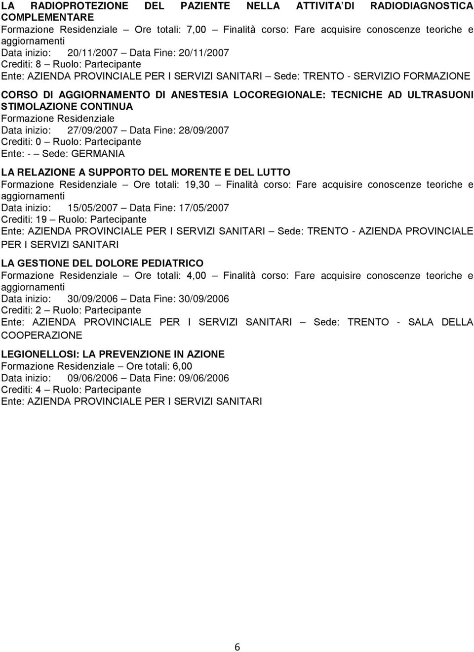 Residenziale Data inizio: 27/09/2007 Data Fine: 28/09/2007 Ente: - Sede: GERMANIA LA RELAZIONE A SUPPORTO DEL MORENTE E DEL LUTTO Formazione Residenziale Ore totali: 19,30 Finalità corso: Fare