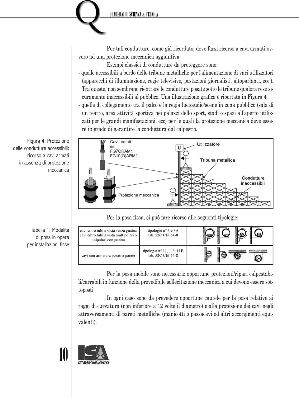 postazioni giornalisti, altoparlanti, ecc.). Tra queste, non sembrano rientrare le condutture posate sotto le tribune qualora rese sicuramente inaccessibili al pubblico.