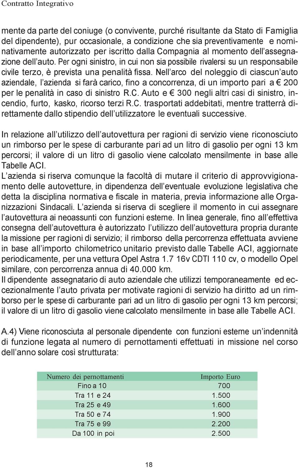 Nell arco del noleggio di ciascun auto aziendale, l azienda si farà carico, fino a concorrenza, di un importo pari a 200 per le penalità in caso di sinistro R.C.