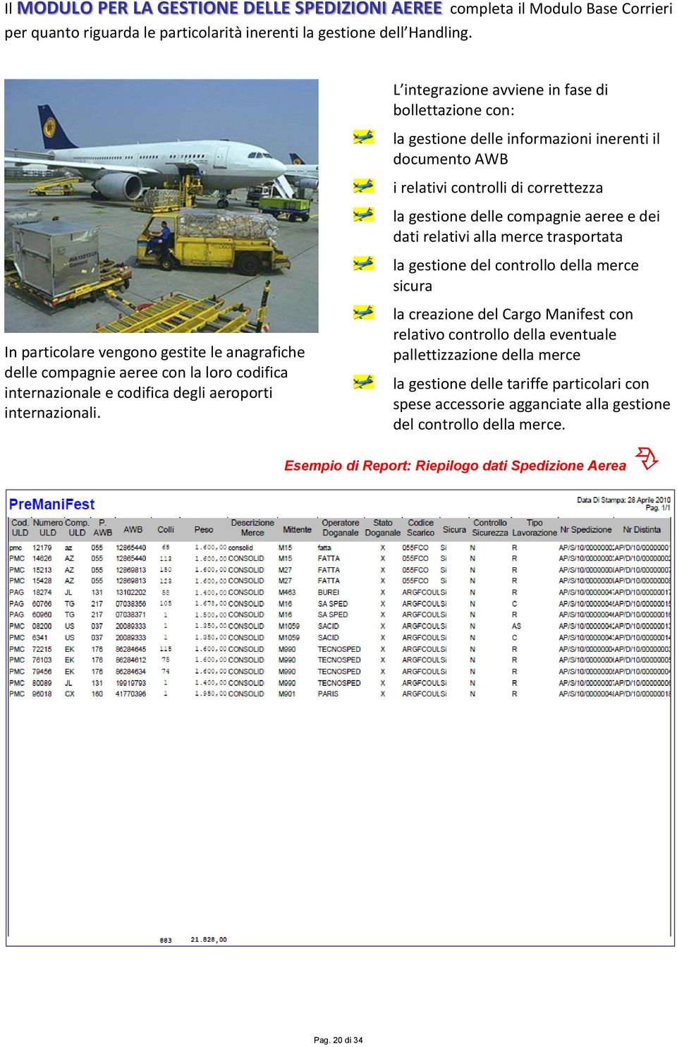 L integrazione avviene in fase di bollettazione con: la gestione delle informazioni inerenti il documento AWB i relativi controlli di correttezza la gestione delle compagnie aeree e dei dati relativi