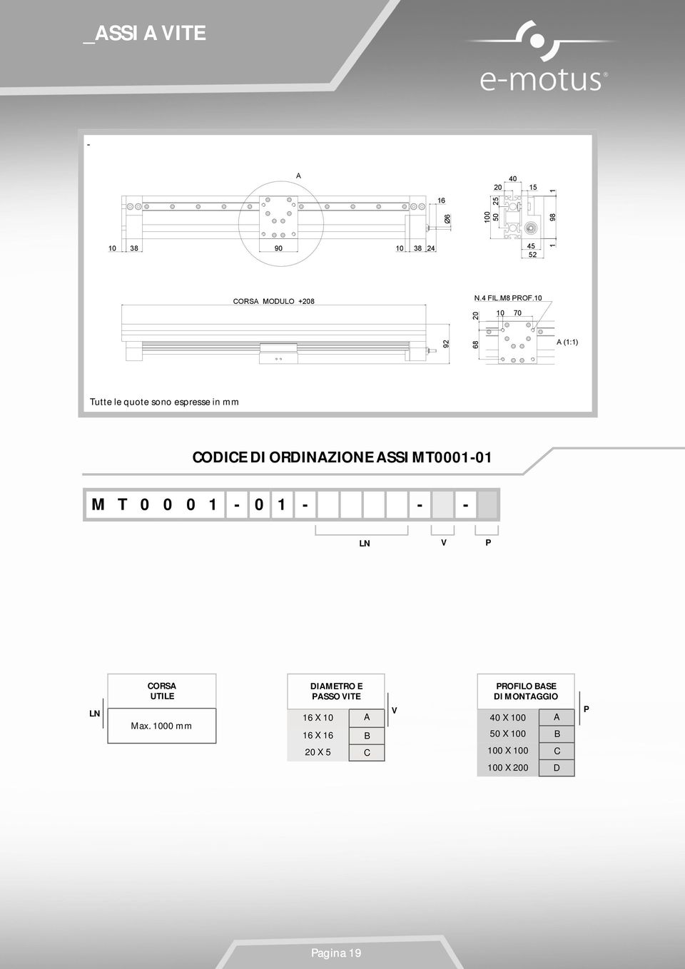 10 10 70 92 68 A (1:1) Tutte le quote sono espresse in mm CODICE DI ORDINAZIONE ASSI MT0001-01 M T