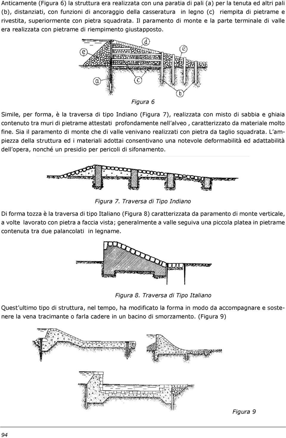 Figura 6 Simile, per forma, è la traversa di tipo Indiano (Figura 7), realizzata con misto di sabbia e ghiaia contenuto tra muri di pietrame attestati profondamente nell alveo, caratterizzato da