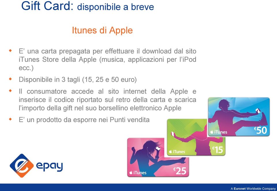 ) Disponibile in 3 tagli (1, 2 e 0 euro) Il consumatore accede al sito internet della Apple e inserisce