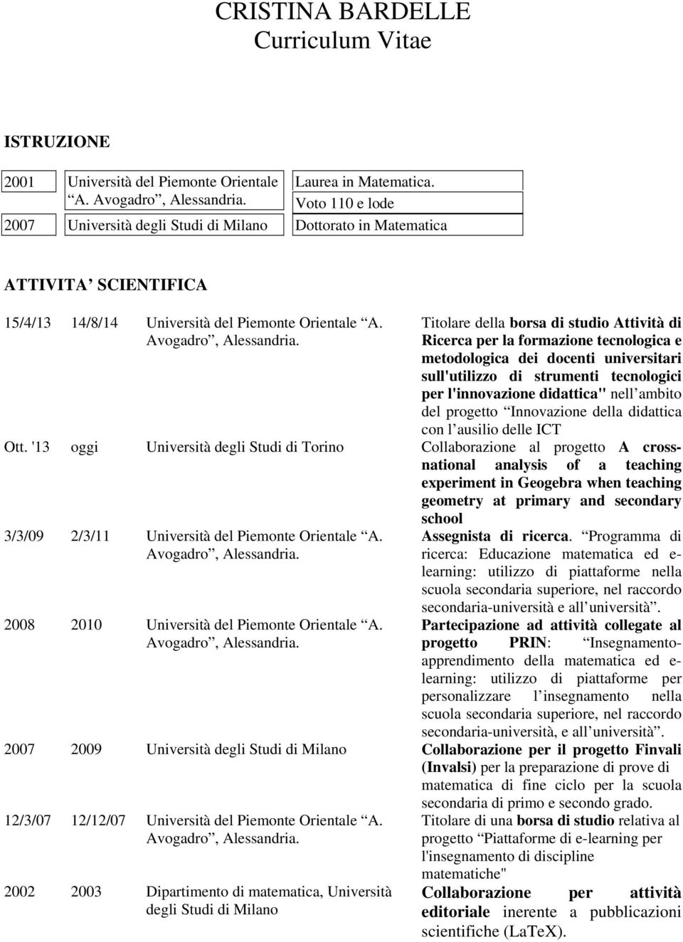 Titolare della borsa di studio Attività di Ricerca per la formazione tecnologica e metodologica dei docenti universitari sull'utilizzo di strumenti tecnologici per l'innovazione didattica" nell