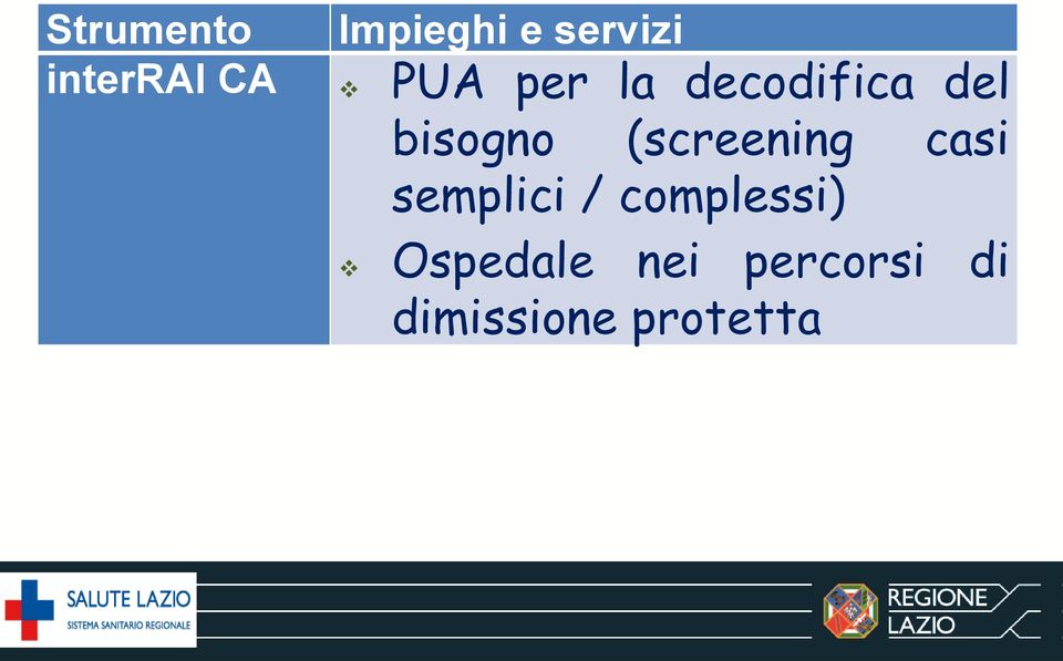 (screening casi semplici / complessi)