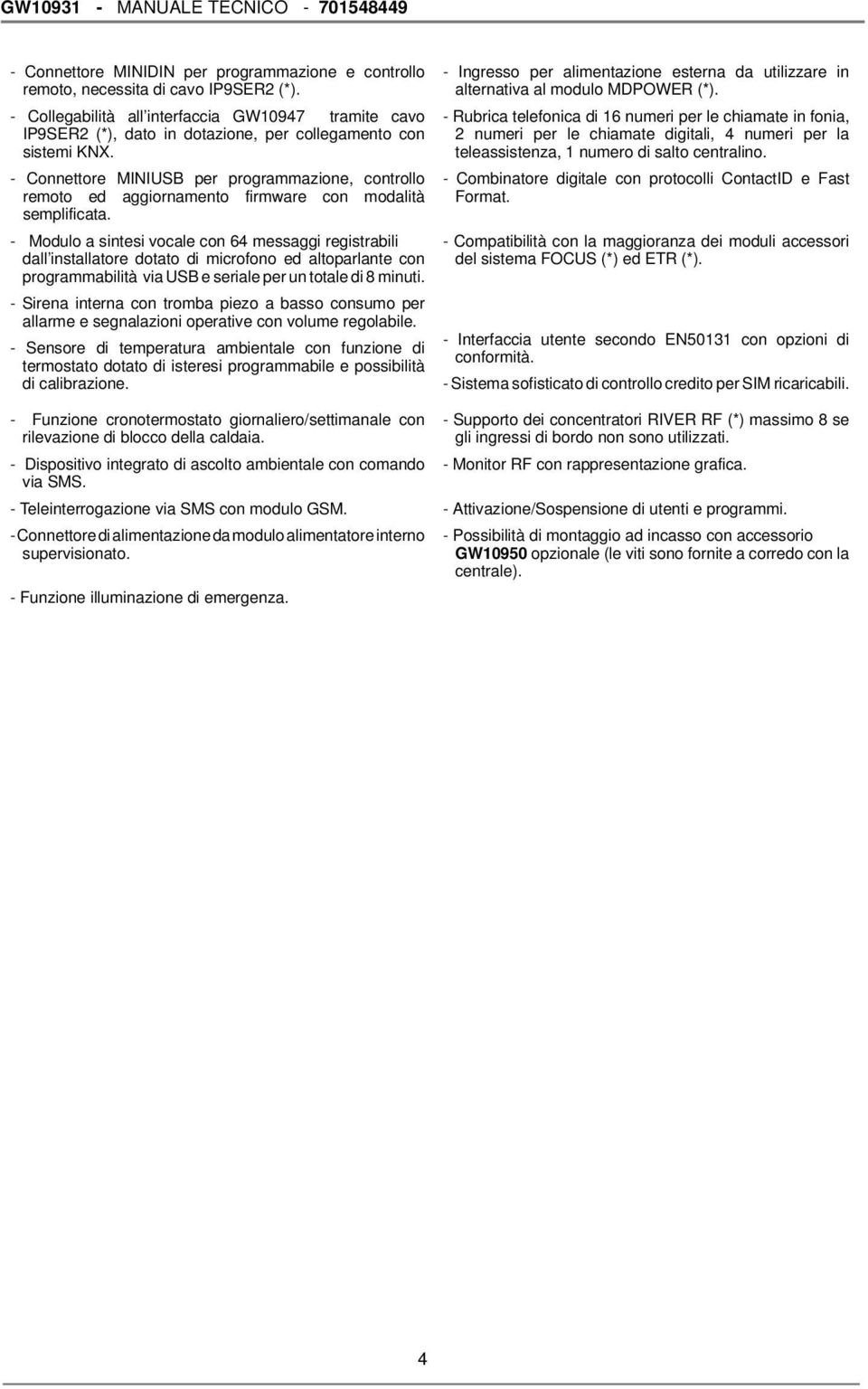 - Connettore MINIUSB per programmazione, controllo remoto ed aggiornamento firmware con modalità semplificata.