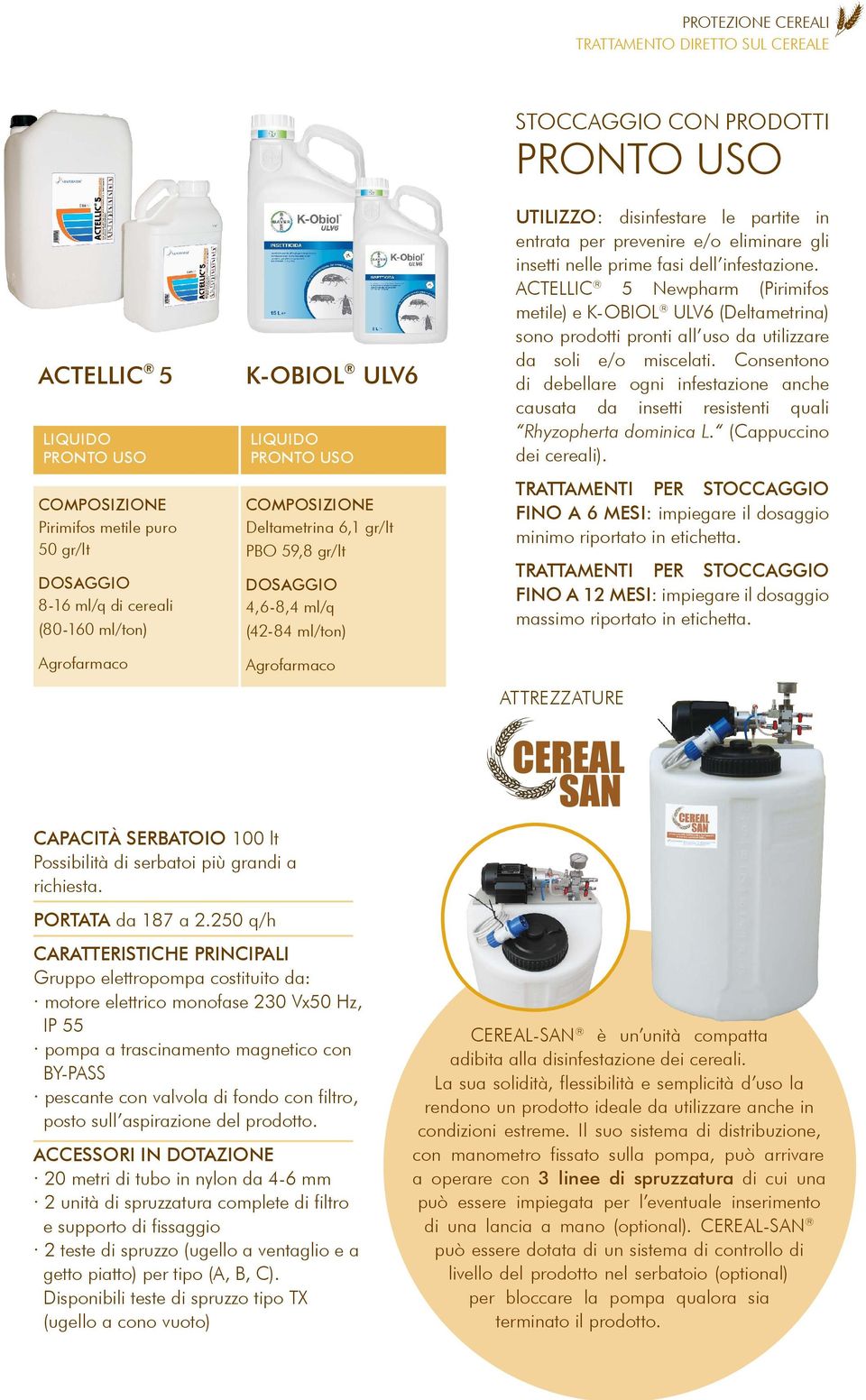 dell infestazione. ACTELLIC 5 Newpharm (Pirimifos metile) e K-OBIOL ULV6 (Deltametrina) sono prodotti pronti all uso da utilizzare da soli e/o miscelati.