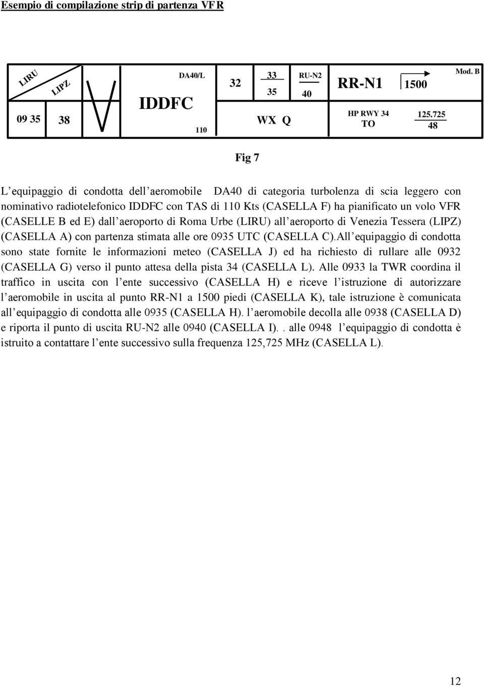 ed E) dall aeroporto di Roma Urbe (LIRU) all aeroporto di Venezia Tessera (LIPZ) (CASELLA A) con partenza stimata alle ore 0935 UTC (CASELLA C).