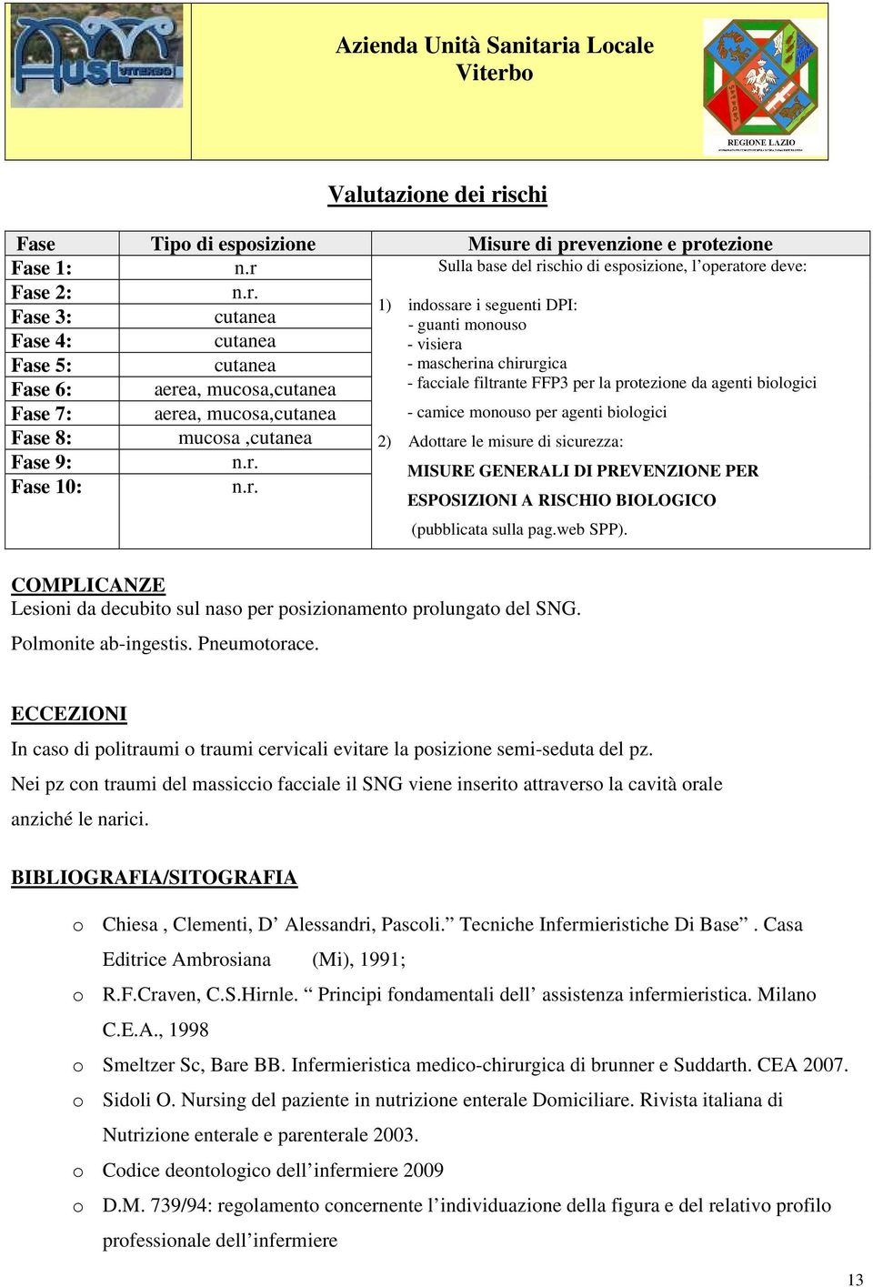 agenti biologici Fase 8: mucosa,cutanea 2) Adottare le misure di sicurezza: Fase 9: Fase 10: MISURE GENERALI DI PREVENZIONE PER 1) indossare i seguenti DPI: - guanti monouso - visiera - mascherina