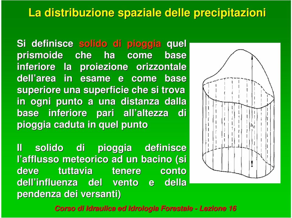 a una distanza dalla base inferiore pari all altezza altezza di pioggia caduta in quel punto Il solido di pioggia