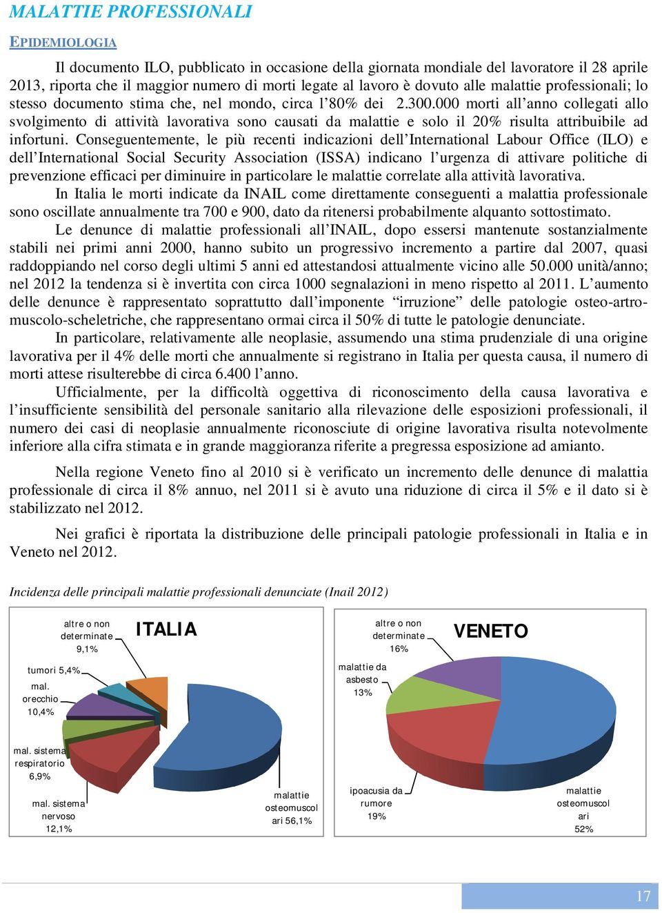 000 morti all anno collegati allo svolgimento di attività lavorativa sono causati da malattie e solo il 20% risulta attribuibile ad infortuni.