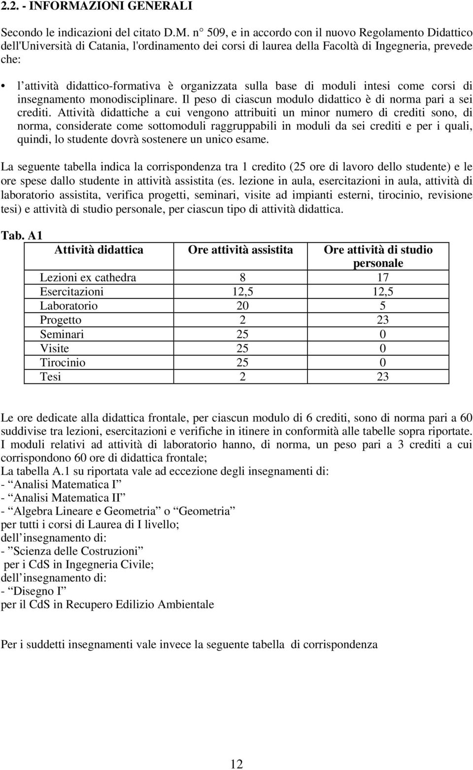 n 509, e in accordo con il nuovo Regolamento Didattico dell'università di Catania, l'ordinamento dei corsi di laurea della Facoltà di Ingegneria, prevede che: l attività didattico-formativa è