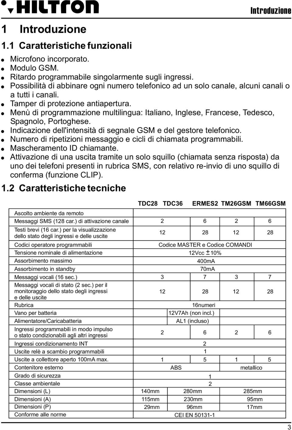 Menù di programmazione multilingua: Italiano, Inglese, Francese, Tedesco, Spagnolo, Portoghese. Indicazione dell'intensità di segnale GSM e del gestore telefonico.