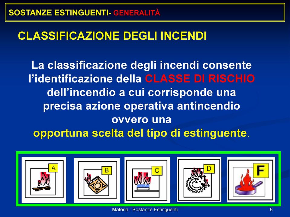 CLASSE DI RISCHIO dell incendio a cui corrisponde una precisa azione