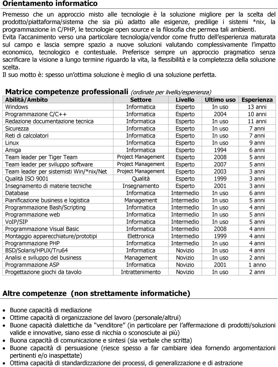 Evita l accanimento verso una particolare tecnologia/vendor come frutto dell esperienza maturata sul campo e lascia sempre spazio a nuove soluzioni valutando complessivamente l impatto economico,