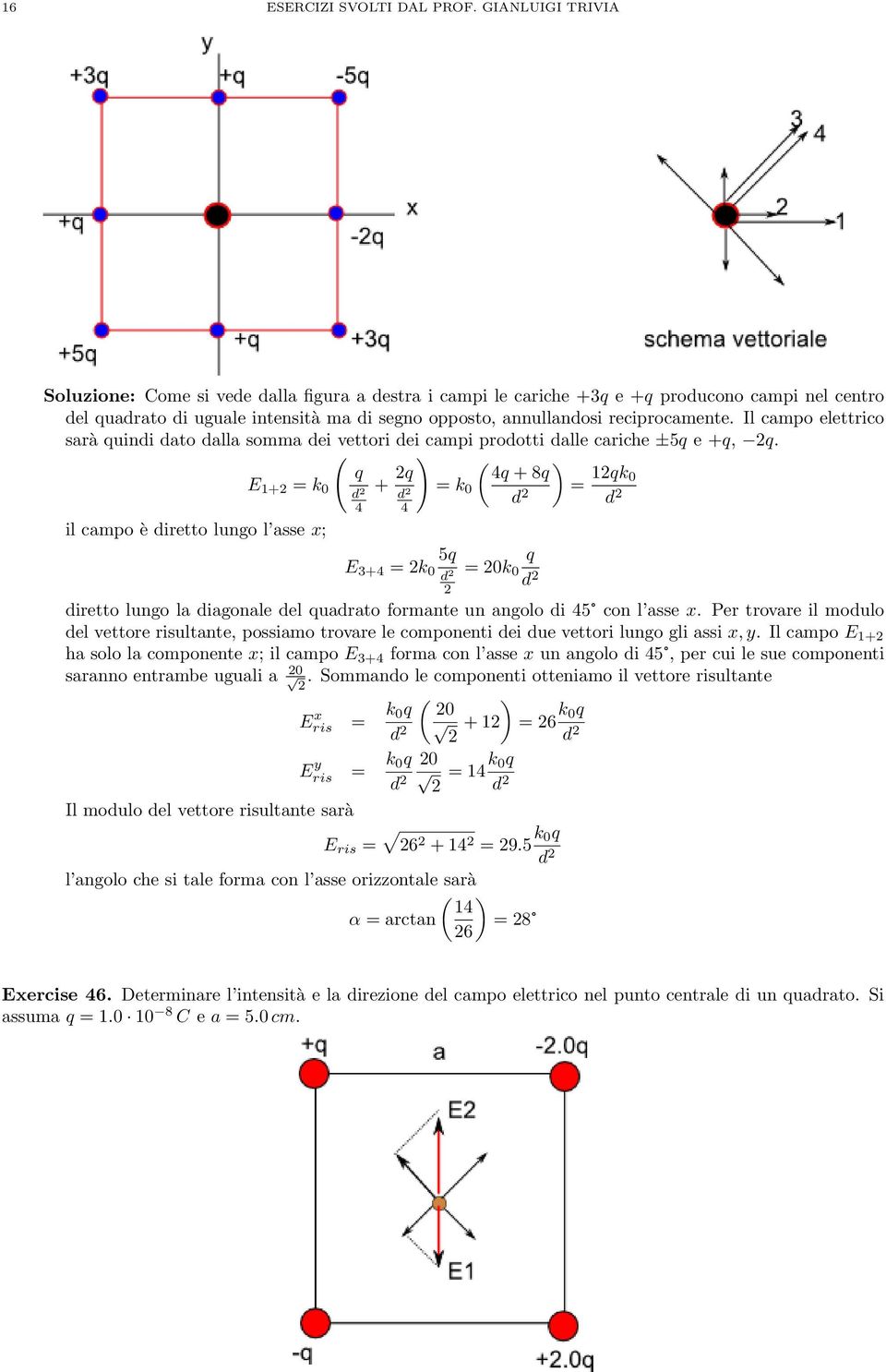 Il campo elettrico sarà uindi dato dalla somma dei vettori dei campi prodotti dalle cariche ±5 e +,.