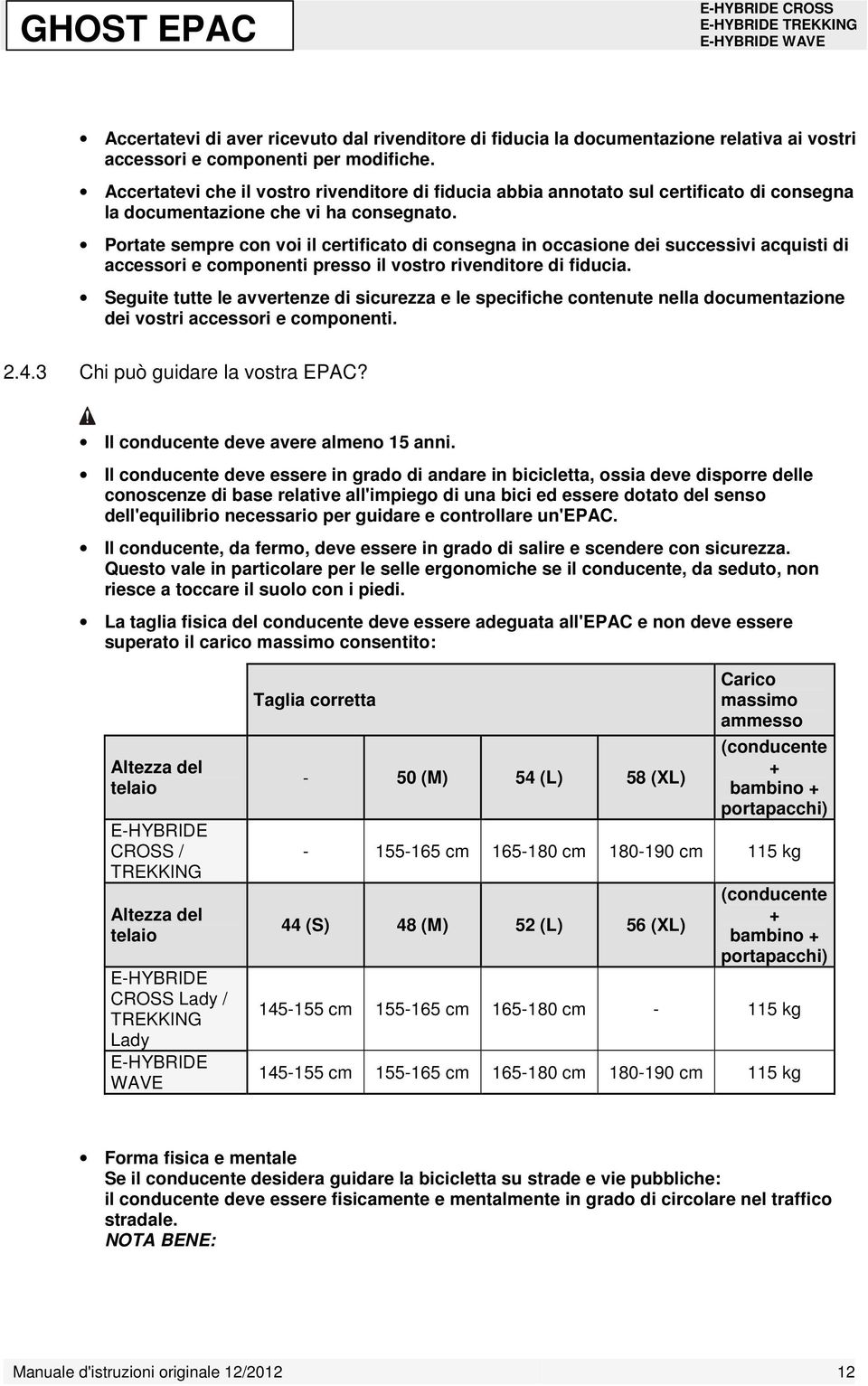 Portate sempre con voi il certificato di consegna in occasione dei successivi acquisti di accessori e componenti presso il vostro rivenditore di fiducia.