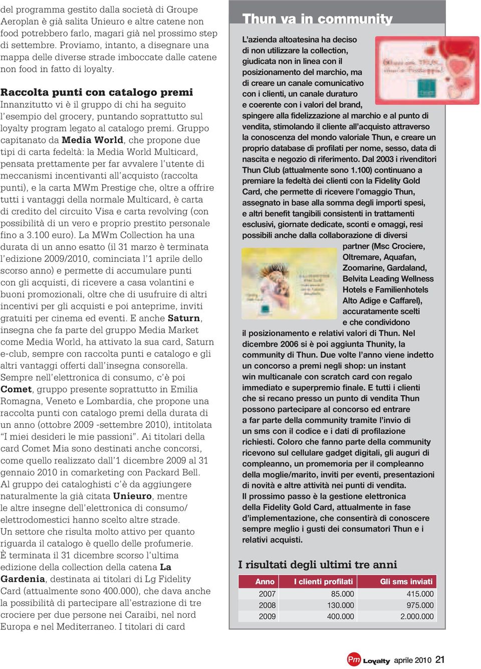 Raccolta punti con catalogo premi Innanzitutto vi è il gruppo di chi ha seguito l esempio del grocer, puntando soprattutto sul loalt program legato al catalogo premi.