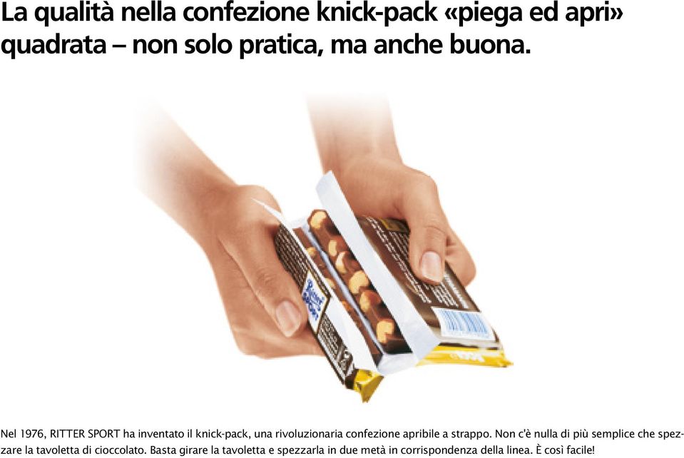 Nel 1976, RITTER SPORT ha inventato il knick-pack, una rivoluzionaria confezione apribile a