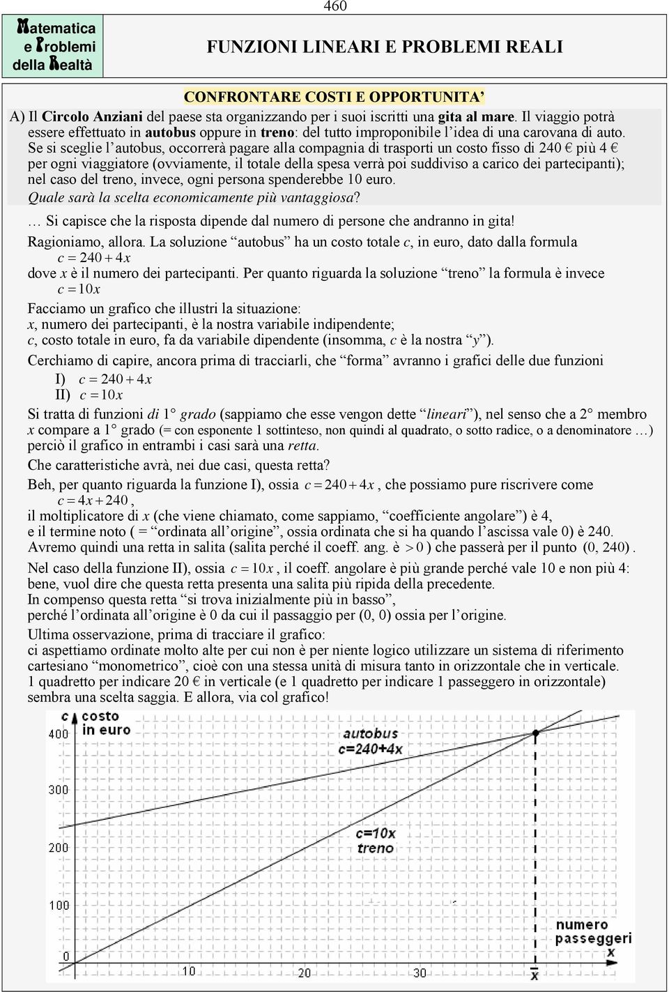 Se si sceglie l autobus, occorrerà pagare alla compagnia di trasporti un costo fisso di 240 più 4 per ogni viaggiatore (ovviamente, il totale della spesa verrà poi suddiviso a carico dei