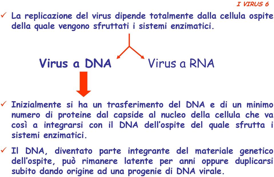 cellula che va così a integrarsi con il DA dell ospite del quale sfrutta i sistemi enzimatici.