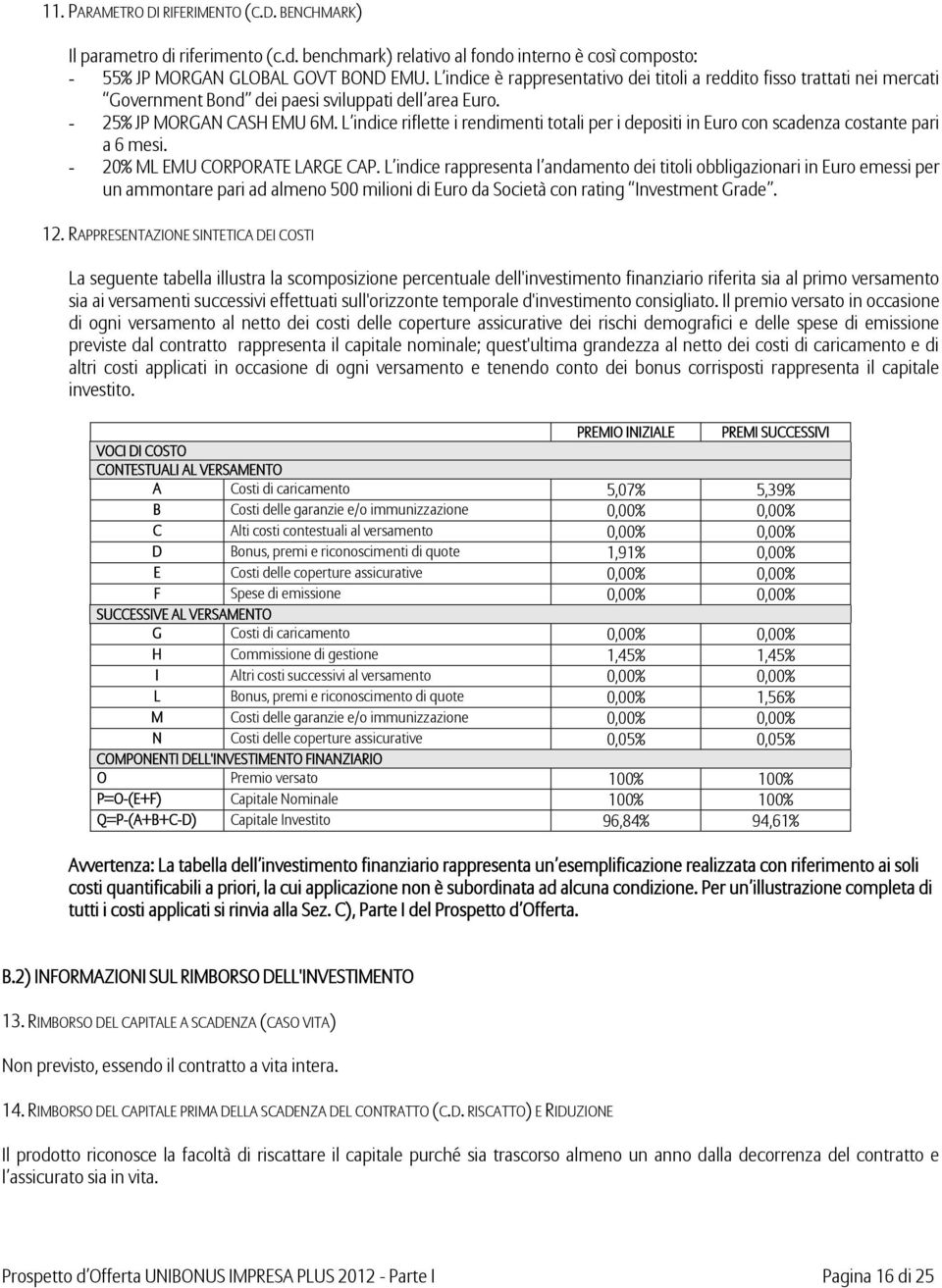 L indice riflette i rendimenti totali per i depositi in Euro con scadenza costante pari a 6 mesi. - 20% ML EMU CORPORATE LARGE CAP.