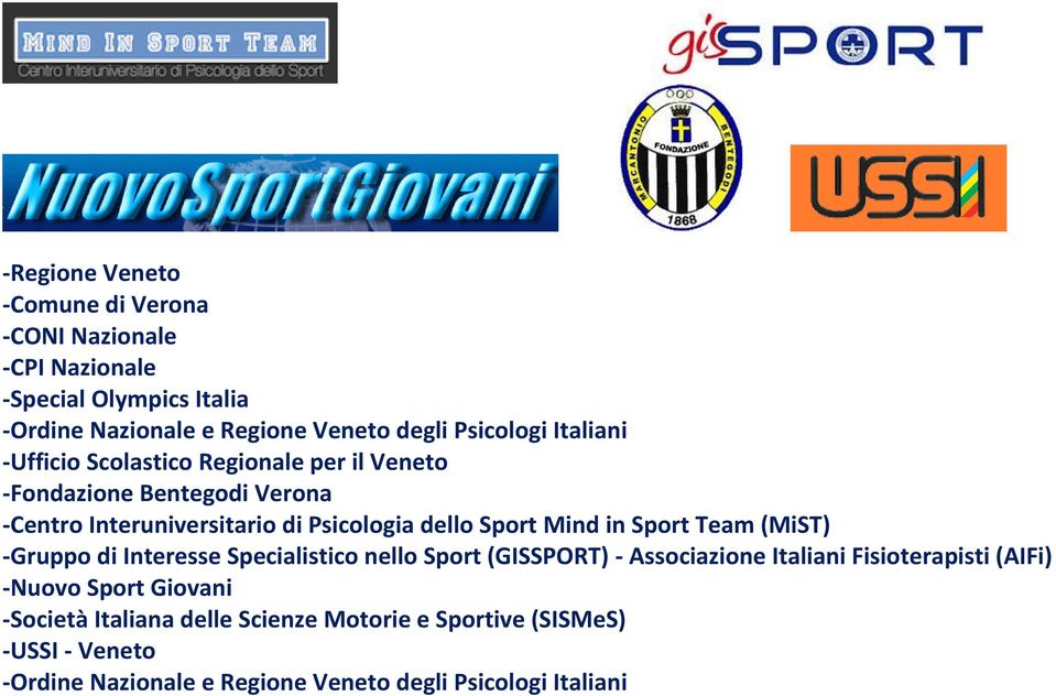 in Sport Team (MiST) -Gruppo di Interesse Specialistico nello Sport (GISSPORT) - Associazione Italiani Fisioterapisti (AIFi) -Nuovo Sport