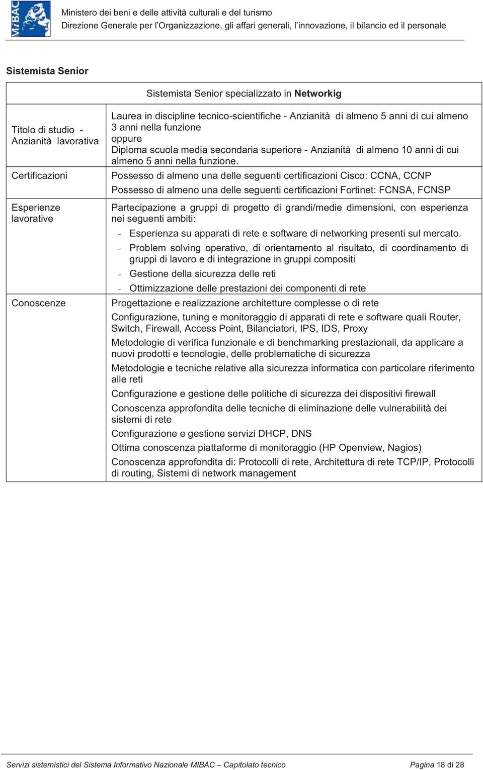 Possesso di almeno una delle seguenti certificazioni Cisco: CCNA, CCNP Possesso di almeno una delle seguenti certificazioni Fortinet: FCNSA, FCNSP Partecipazione a gruppi di progetto di grandi/medie