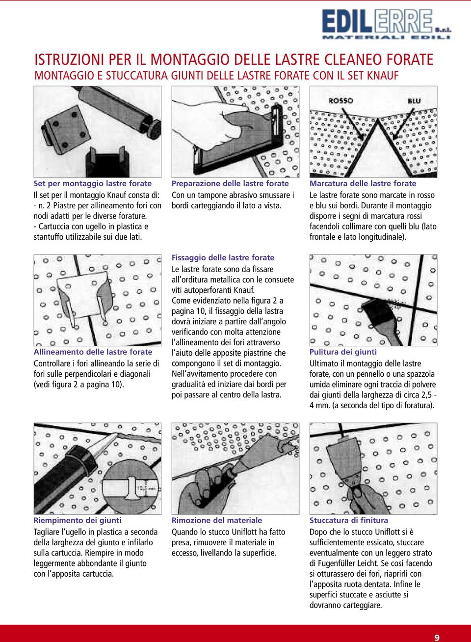 Allineamento delle lastre forate Controllare i fori allineando la serie di fori sulle perpendicolari e diagonali (vedi figura 2 a pagina 10).