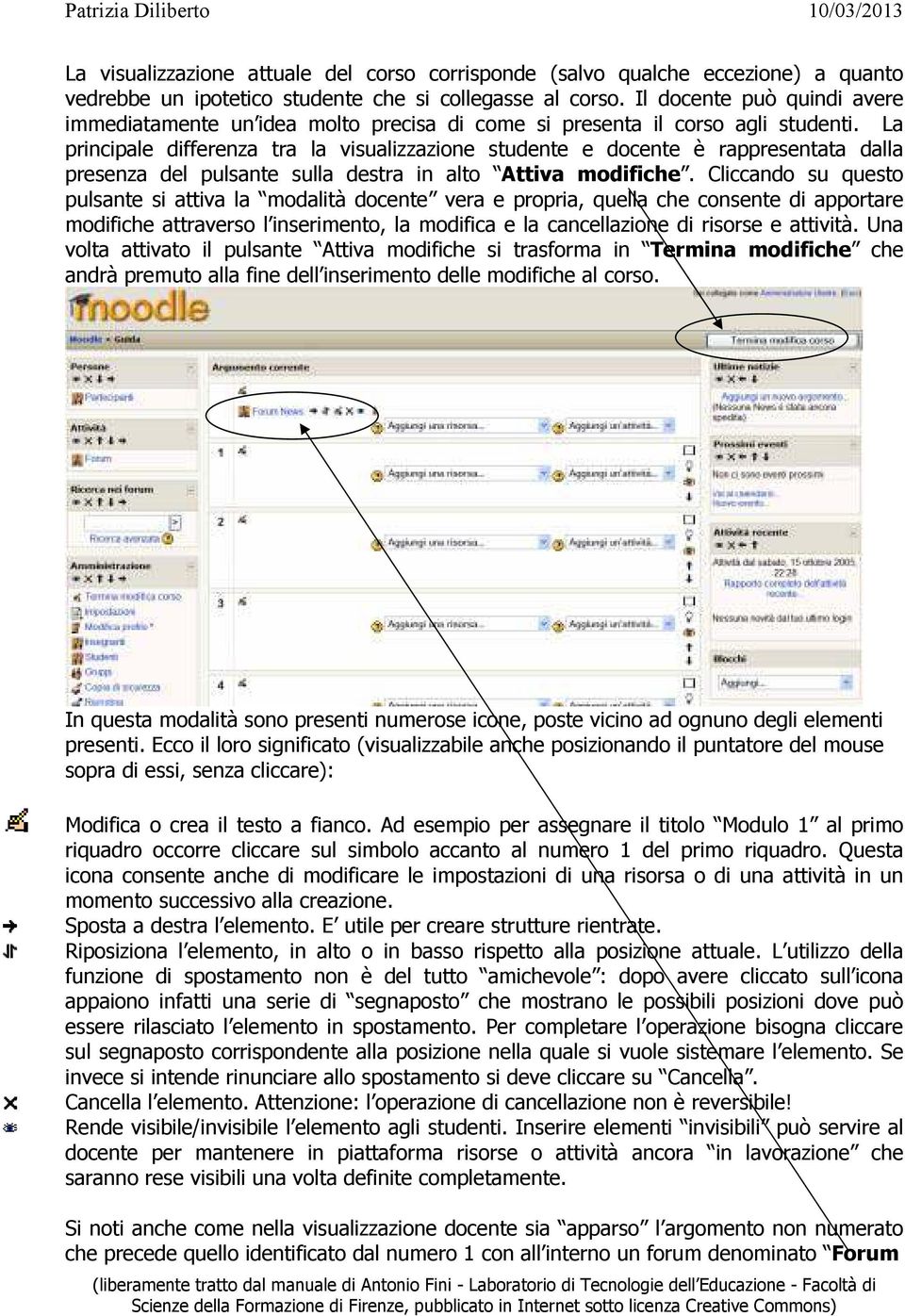 La principale differenza tra la visualizzazione studente e docente è rappresentata dalla presenza del pulsante sulla destra in alto Attiva modifiche.