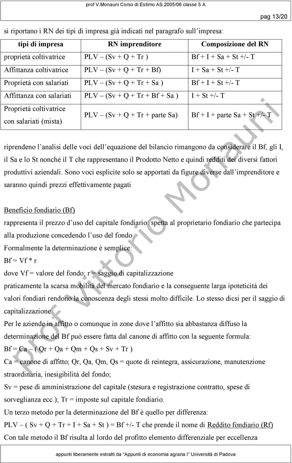 Proprietà coltivatrice co salariati (mista) PLV (Sv + Q + Tr + parte Sa) Bf + I + parte Sa + St +/- T ripredeo l aalisi delle voci dell equazioe del bilacio rimagoo da cosiderare il Bf, gli I, il Sa