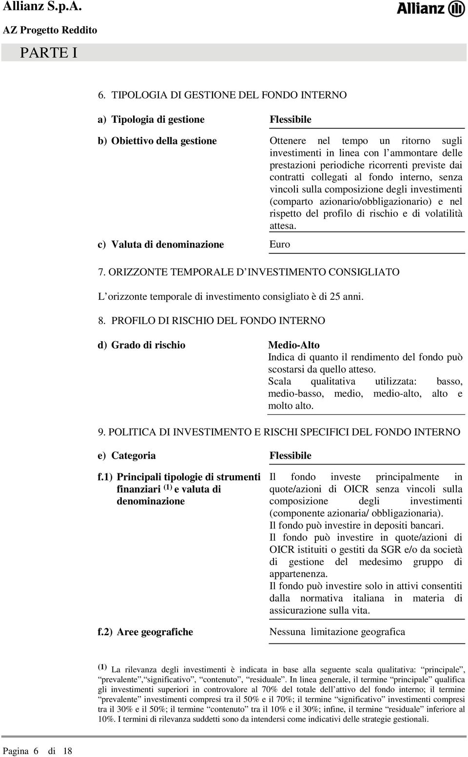 e di volatilità attesa. c) Valuta di denominazione Euro 7. ORIZZONTE TEMPORALE D INVESTIMENTO CONSIGLIATO L orizzonte temporale di investimento consigliato è di 25 anni. 8.