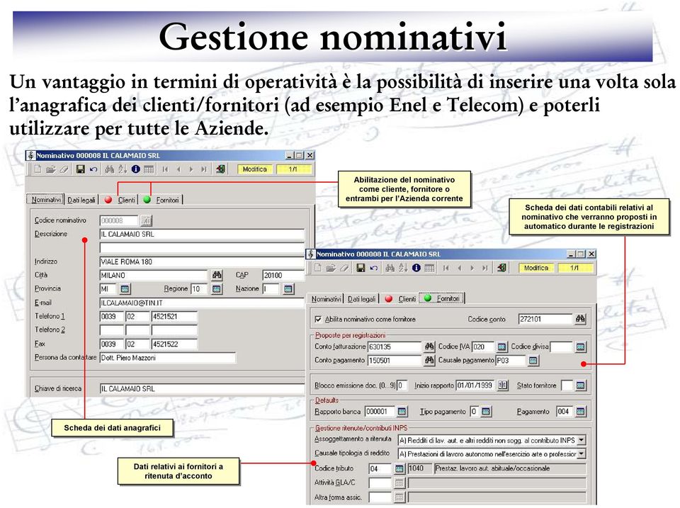 Abilitazione del nominativo come cliente, fornitore o entrambi per l Azienda corrente Scheda dei dati contabili relativi