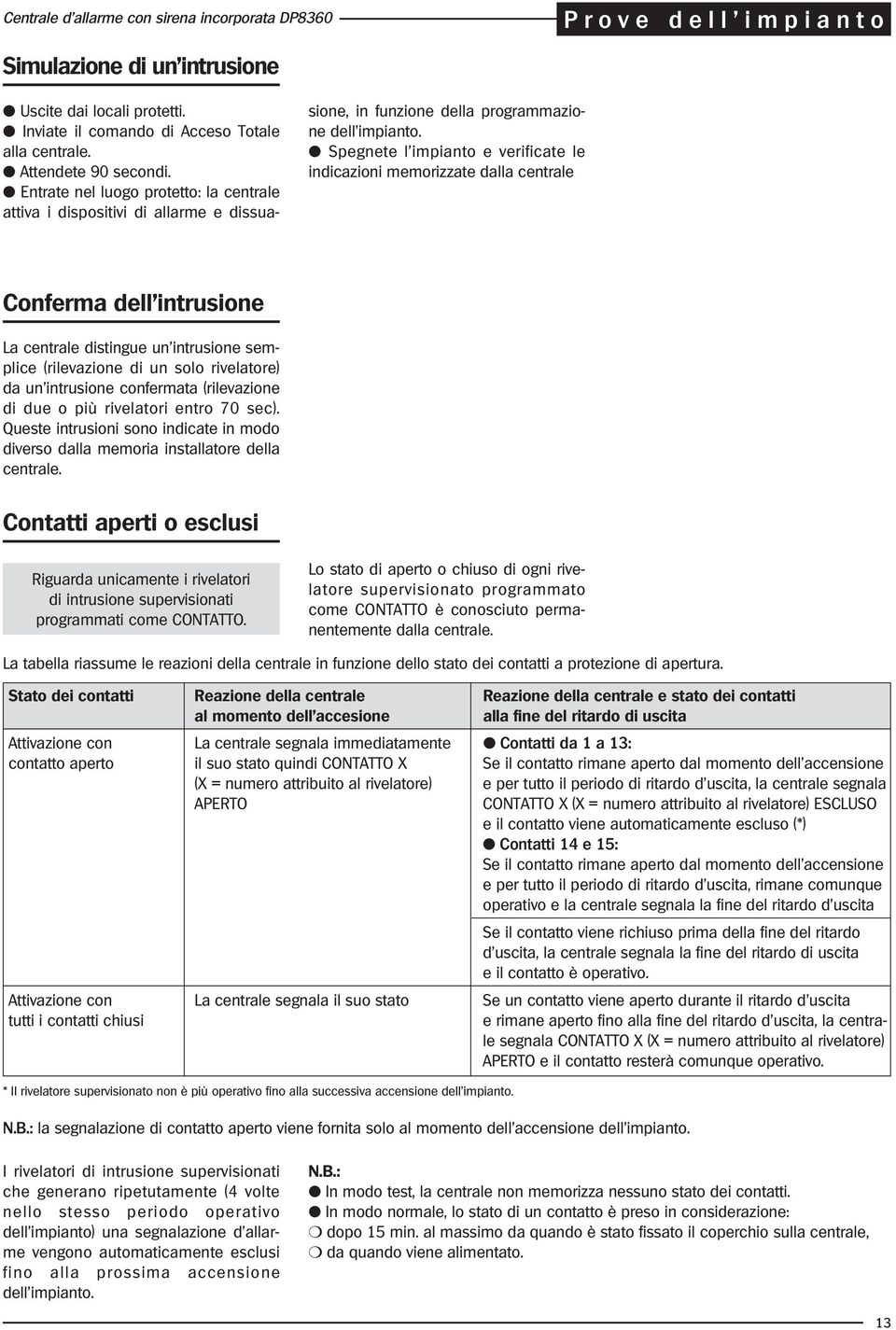 Spegnete l impianto e verificate le indicazioni memorizzate dalla centrale Conferma dell intrusione La centrale distingue un intrusione semplice (rilevazione di un solo rivelatore) da un intrusione