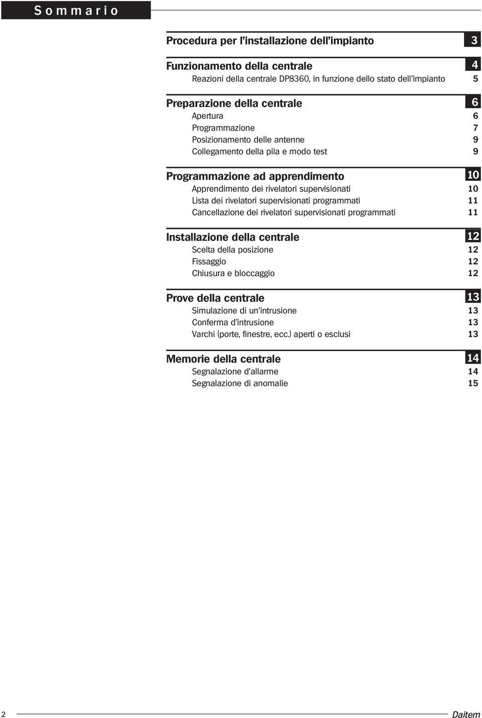 supervisionati programmati 11 Cancellazione dei rivelatori supervisionati programmati 11 Installazione della centrale Scelta della posizione 12 12 Fissaggio 12 Chiusura e bloccaggio 12 Prove della