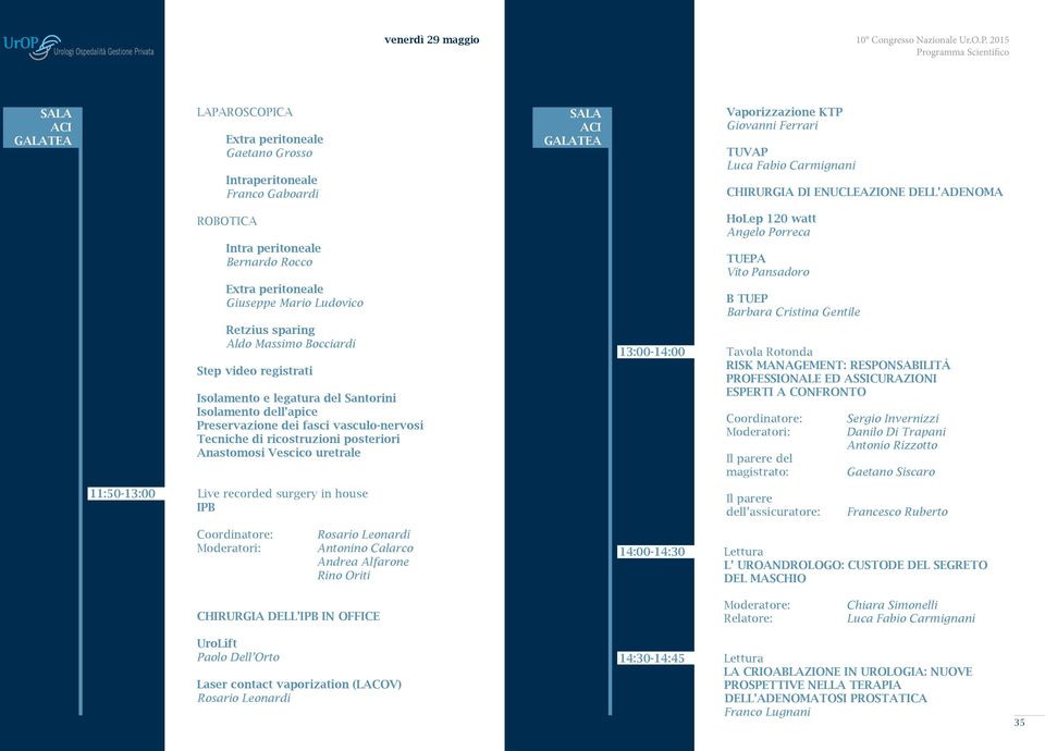 DELL ADENOMA ROBOTICA Intra peritoneale Bernardo Rocco Extra peritoneale Giuseppe Mario Ludovico Retzius sparing Aldo Massimo Bocciardi Step video registrati Isolamento e legatura del Santorini