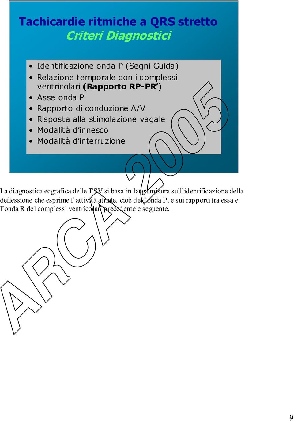 Modalità d interruzione La diagnostica ecgrafica delle TSV si basa in larga misura sull identificazione della deflessione che