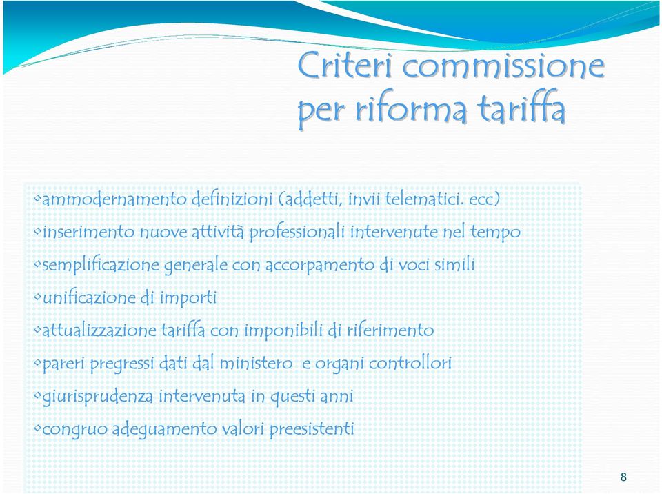 di voci simili unificazione di importi attualizzazione tariffa con imponibili di riferimento pareri pregressi