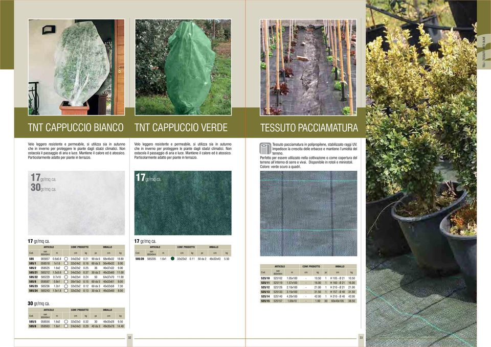 Velo leggero resistente e permeabile, si utilizza sia in autunno che in inverno per proteggere le piante  Tessuto pacciamatura in polipropilene, stabilizzato raggi UV.