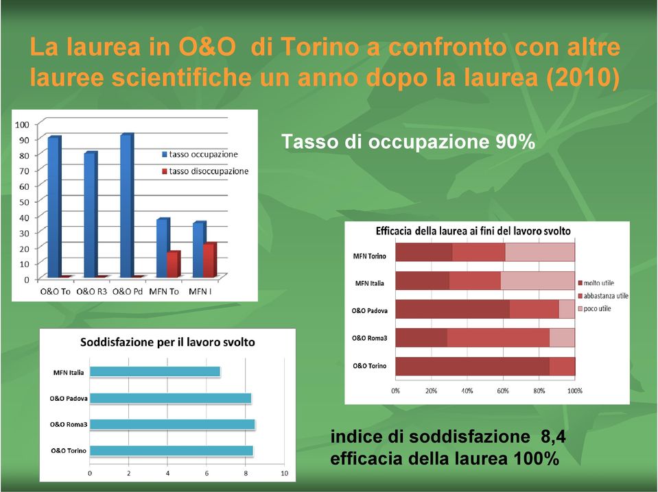 laurea (2010) Tasso di occupazione 90%