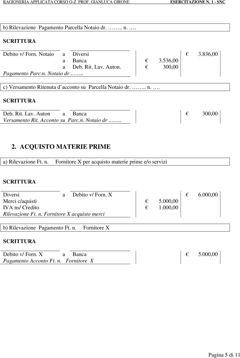 X 6.000,00 Merci c/aquisti 5.000,00 IVA ns/ Credito 1.000,00 Rilevazione Ft. n. Fornitore X acquisto merci b) Rilevazione Pagamento Ft. n. Fornitore X Debito v/ Forn.