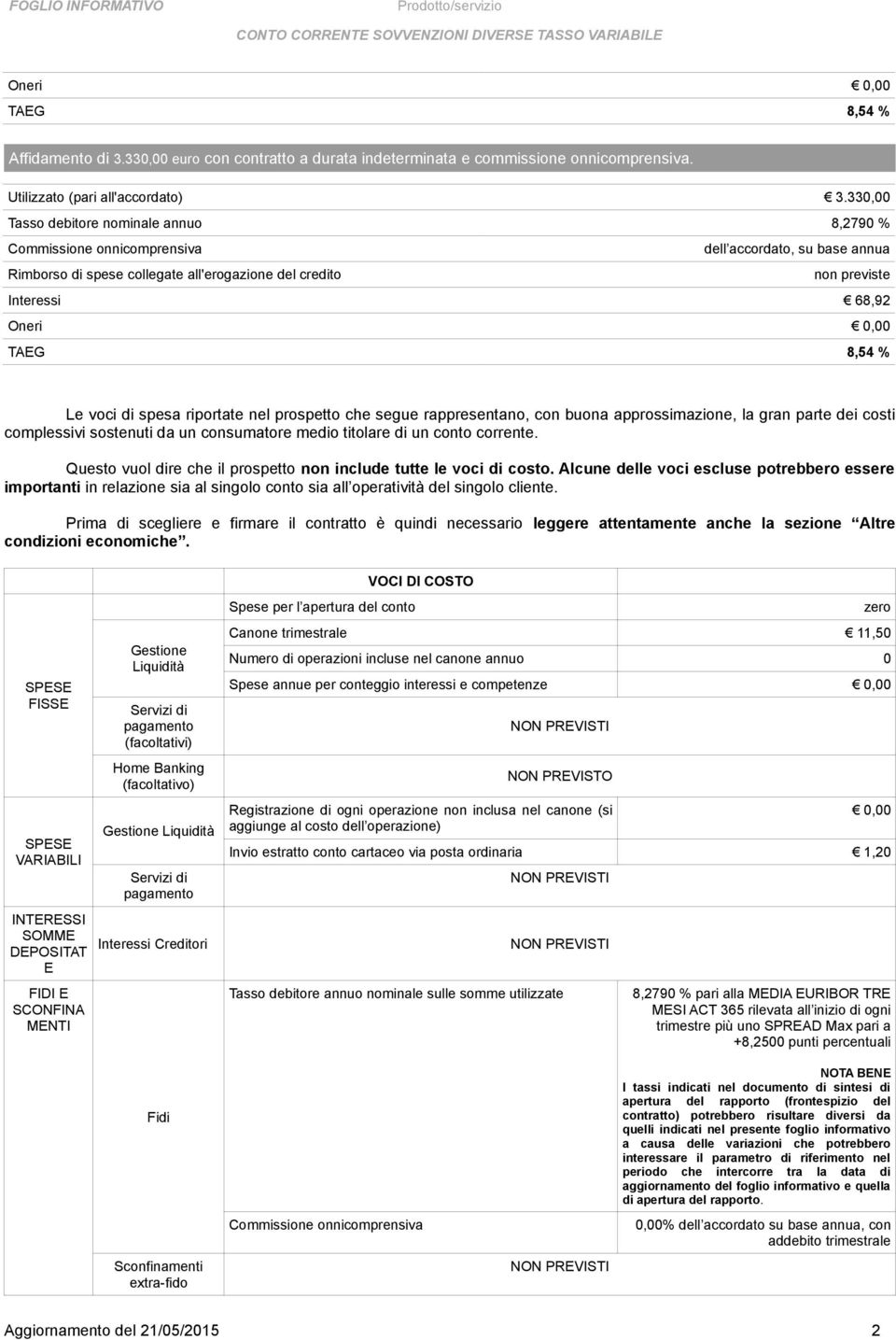 riportate nel prospetto che segue rappresentano, con buona approssimazione, la gran parte dei costi complessivi sostenuti da un consumatore medio titolare di un conto corrente.