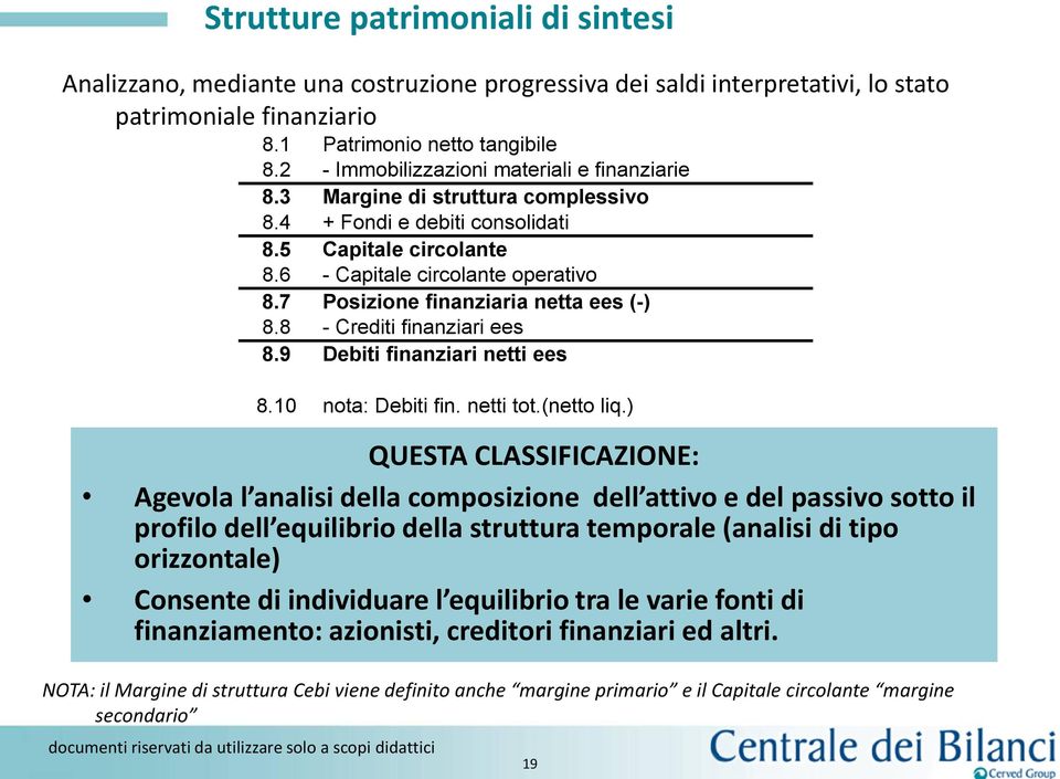 7 Posizione finanziaria netta ees (-) 8.8 - Crediti finanziari ees 8.9 Debiti finanziari netti ees 8.10 nota: Debiti fin. netti tot.(netto liq.