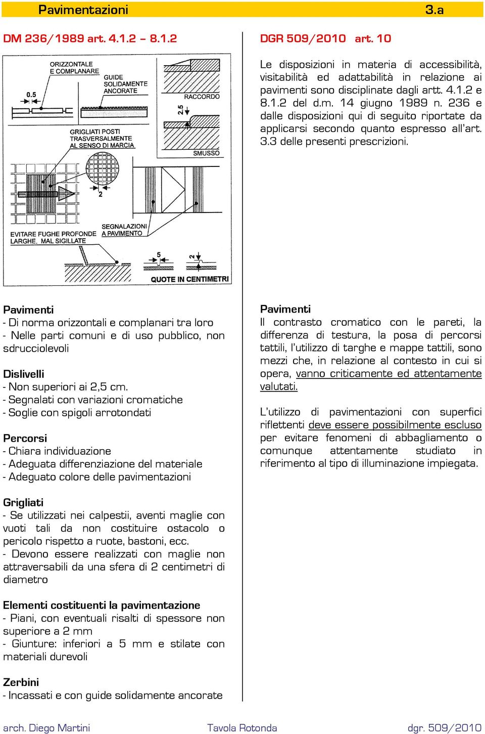 Pavimenti - Di norma orizzontali e complanari tra loro - Nelle parti comuni e di uso pubblico, non sdrucciolevoli Dislivelli - Non superiori ai 2,5 cm.