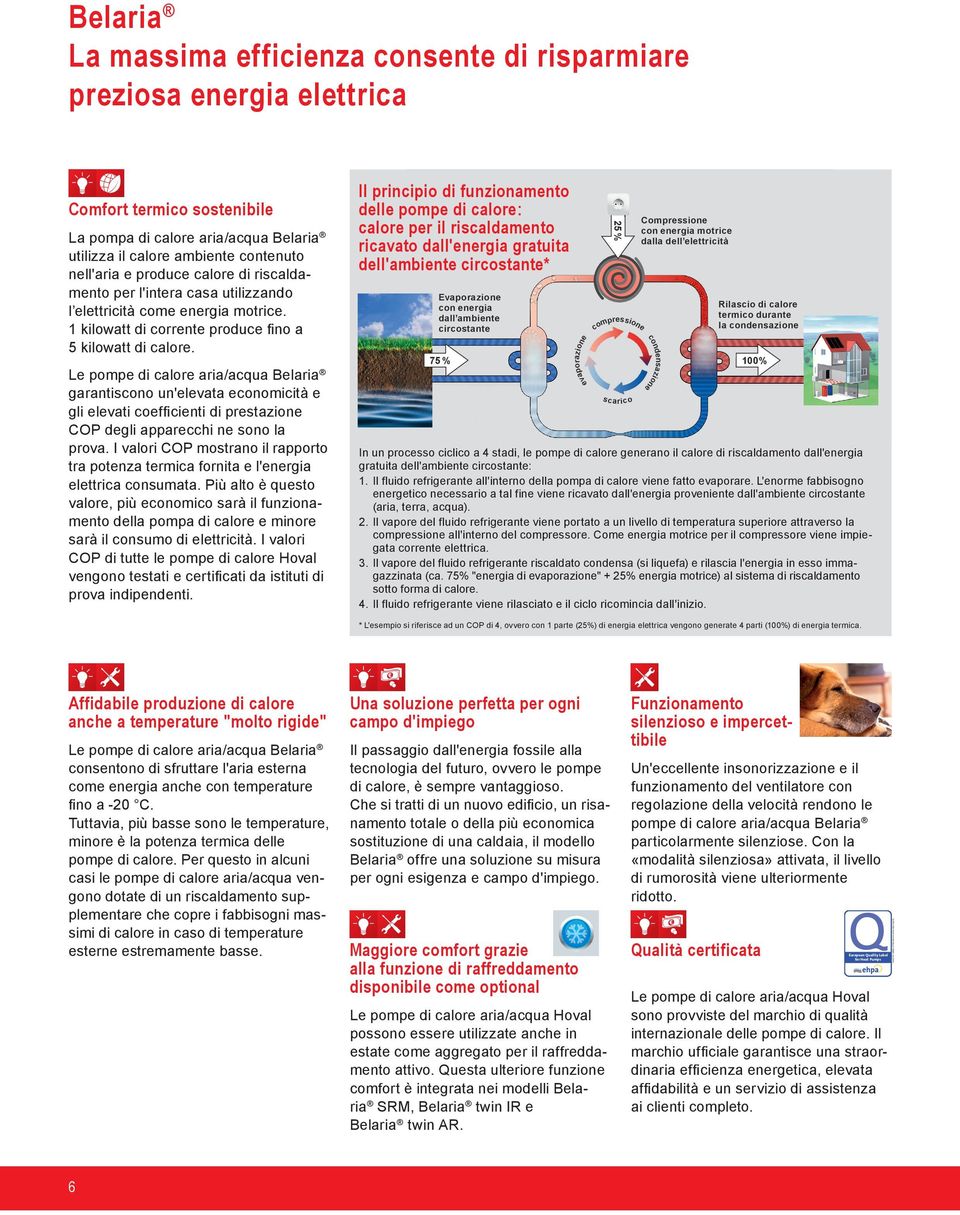 Le pompe di calore aria/acqua Belaria garantiscono un'elevata economicità e gli elevati coefficienti di prestazione COP degli apparecchi ne sono la prova.